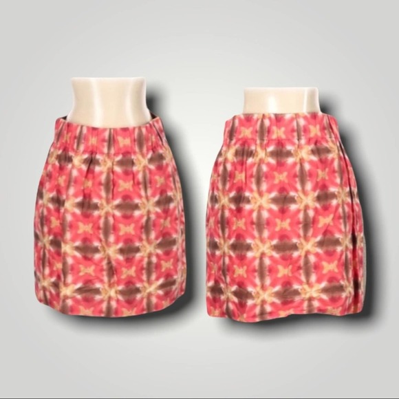100% COTTON J. CREW PRINT  A-LINE GATHERED SKIRT - BROWN RED ORANGE- 4 - Picture 1 of 3